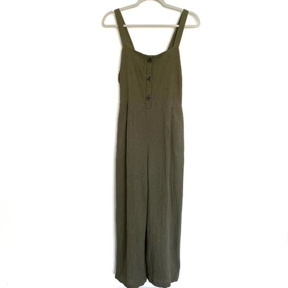 Rachel Zoe | Women's Olive Green Belted Wide Leg Crop Jumpsuit | sz 8 - Picture 2 of 6